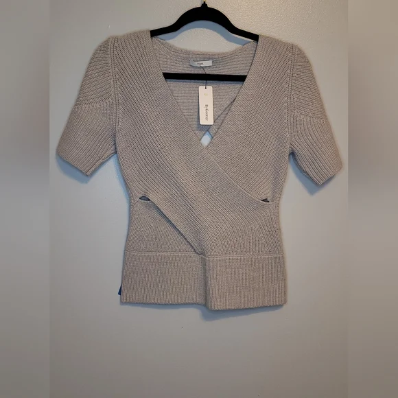 NWT Tome ByGeorge Merino Wool Short Sleeve Wrap Cutout Gray Womens Sweater Sz M